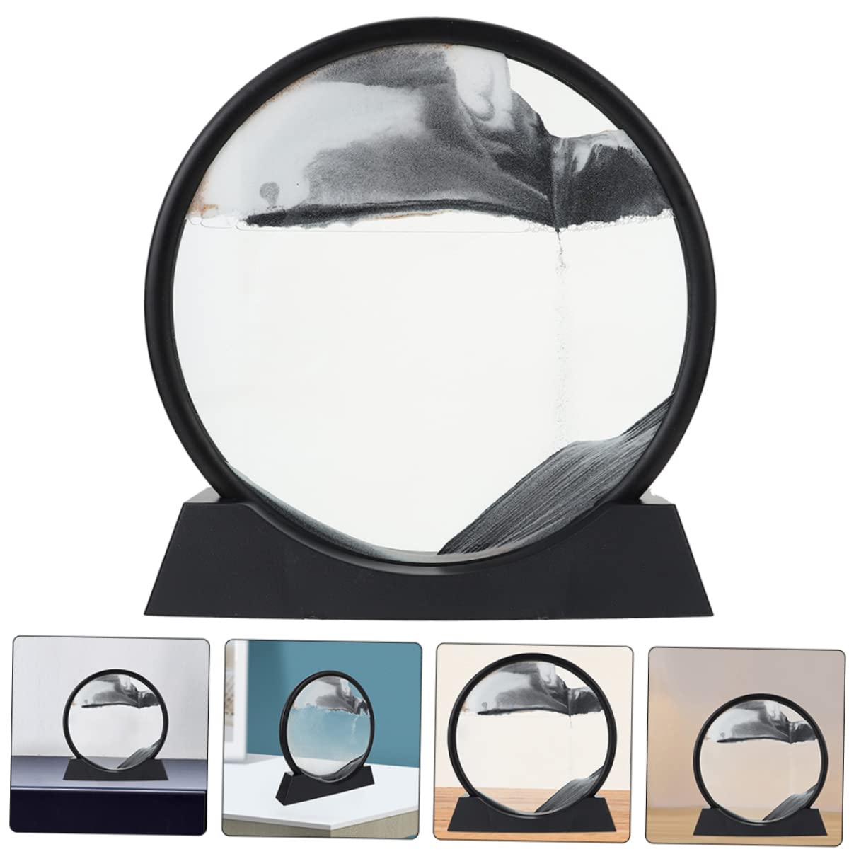 Sosoport Tableau Décoratif Paysage de Sable 3D en Sablier Noir Sable Mouvant, Ornement Créatif en Abs et Eau pour Salon et Occasions Spéciales