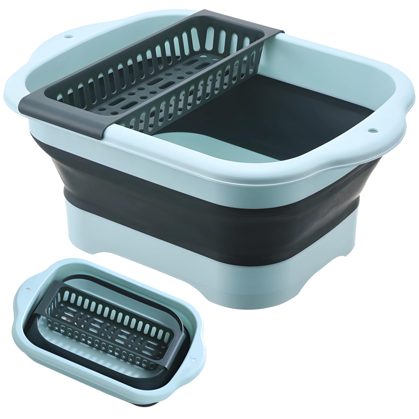 Lavello pieghevole da campeggio, lavabo pieghevole portatile con tappo di scarico integrato e cestello di scarico, vasca multiuso per cucina, camper, attività all'aperto, verde