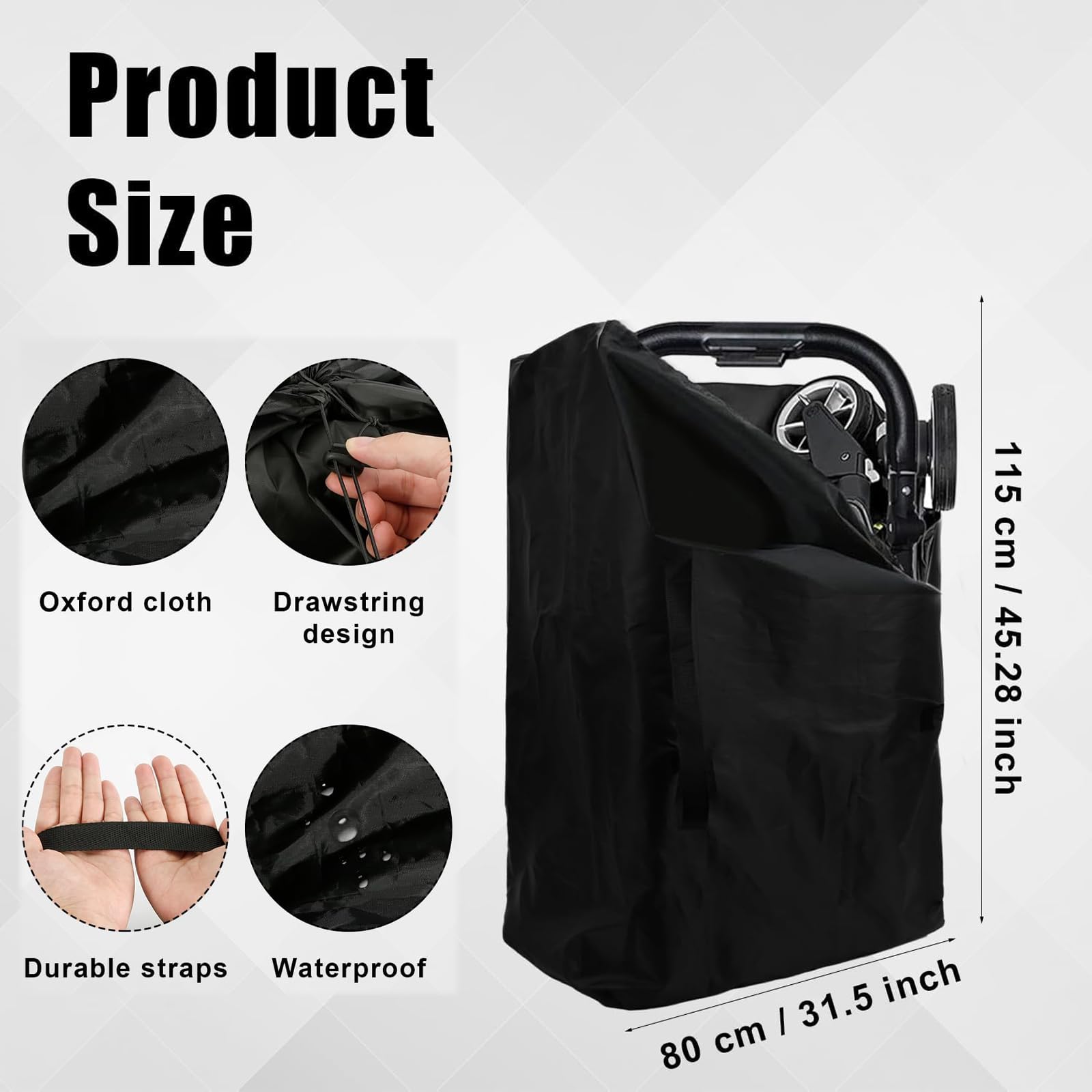 Stroller Travel Bag, Travel Bag Waterproof Gate Check Bag, Pram Travel Bag, Waterproof Gate Check Bag Pushchair Cover Storage Bag for Baby Child Kids Infant Umbrella Strollers Large 115x80 cm - Image 2