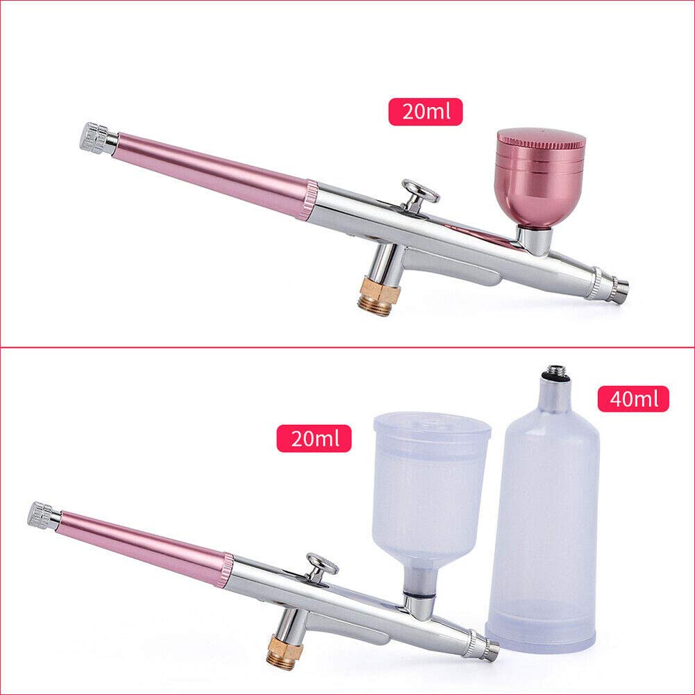 Airbrush Set: Airbrush Compressor Set - Airbrush Complete Set - Mini Airbrush Carry II Roze - met Airbrush Nagelkleuren/Stencil Set, Airbrush Gun Dubbelwerkend Pistool 0,2/0,3/0,5mm Nozzles