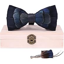 Handcrafted Pheasant Feather Bow Tie Set Blue Feather Bowties With Lapel Pin Elegant Groom And Groomsmen Accessory For Weddings And Formal Events Includes Customizable Wooden Box
