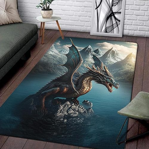 Alfombra de área de dragón personalizada, dragón en isla pequeña, alfombra de dragón, alfombra de suelo de animales para bebés, alfombra