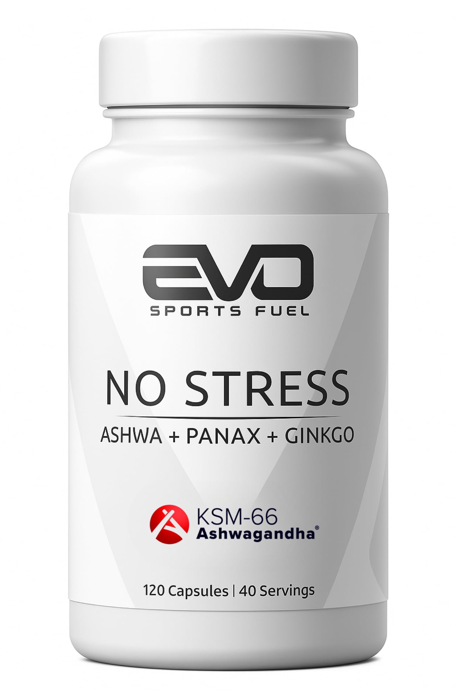 EVO SPORTS FUEL No Stress KSM-66® Ashwagandha Kapseln | 120 Kapseln | original indische Schlafbeere mit Panax, Ginkgo und mehr | 100% Vegan & natürlich | geprüfte Qualität | Made in Germany (1er Pack)
