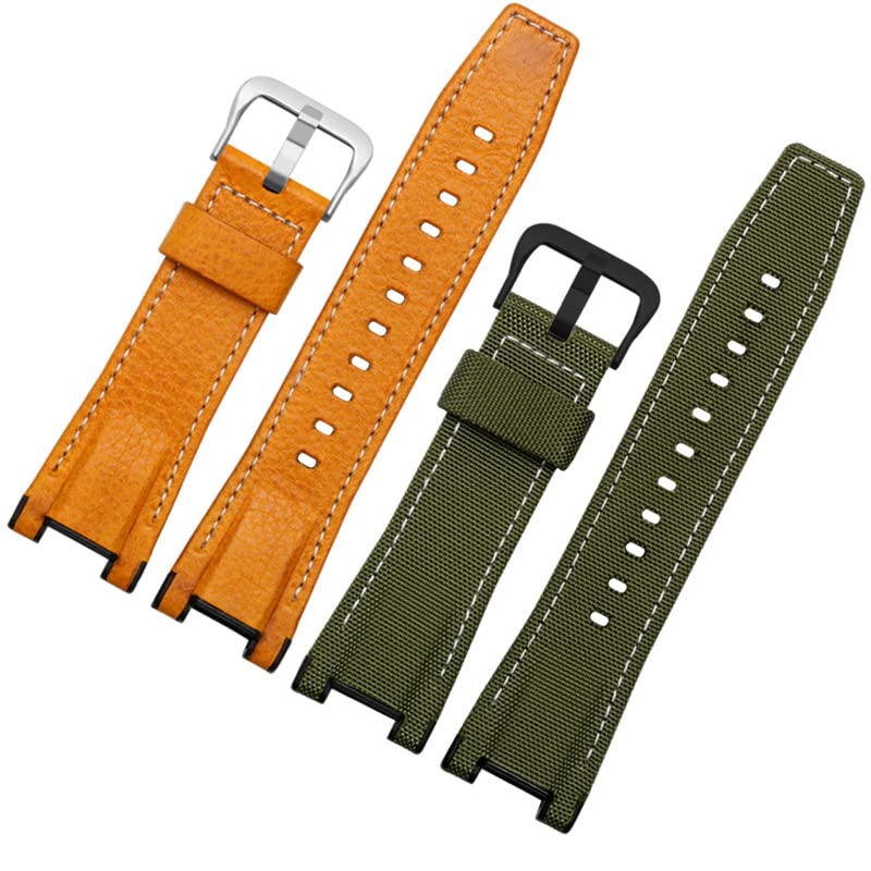 Nylon Leather Strap FOR C-asio GST-W120L GST-S130 MTG-B1000 Smartwatch Durable Waterproof Sweatproof Breathable Replacement Band (Color : Cowhide Yellow)