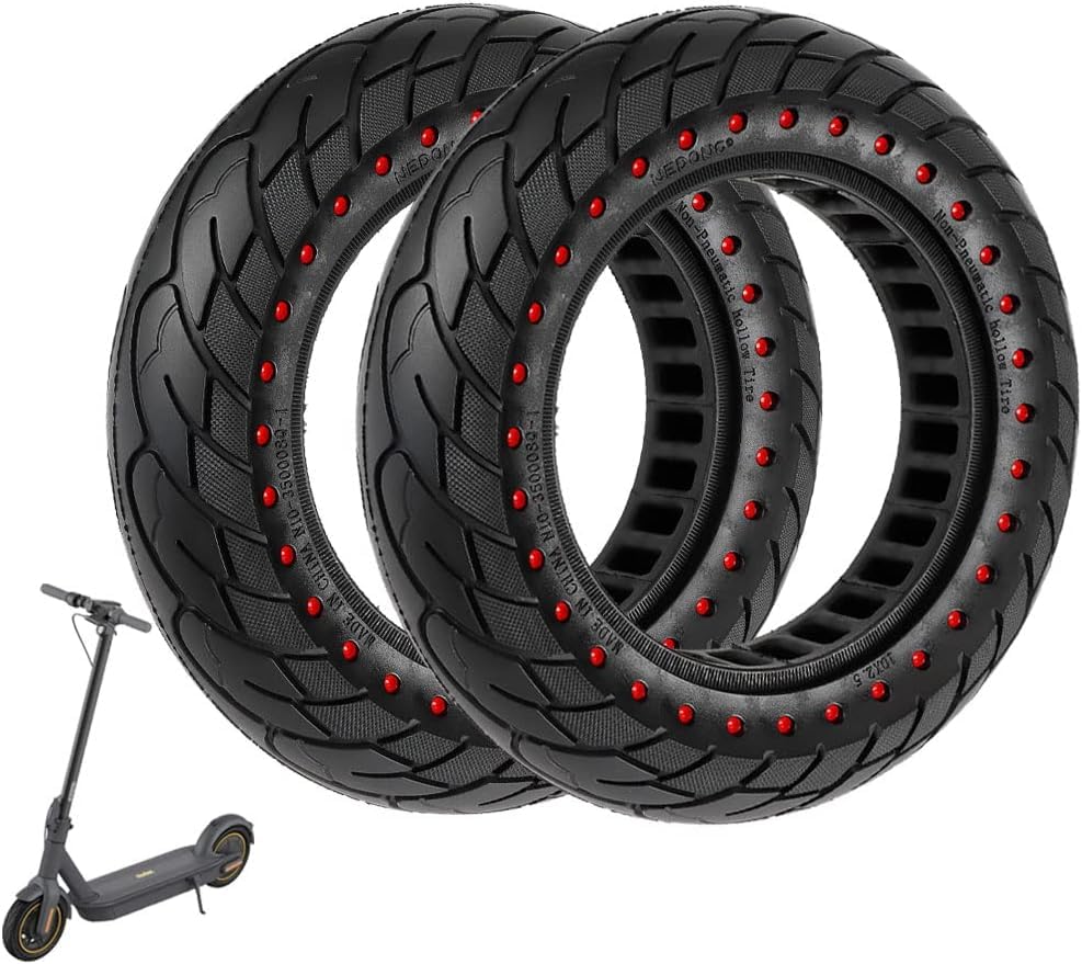 VOLOHAS 60/70-6.5 Solid Rubber Tyres 10 x 2.5 for Segway Ninebot Max G30 / G30E / G30LP Electric Scooter Front or Rear Honeycomb Tyres Anti-Slip Puncture Proof (Red Dot 2 PCS)