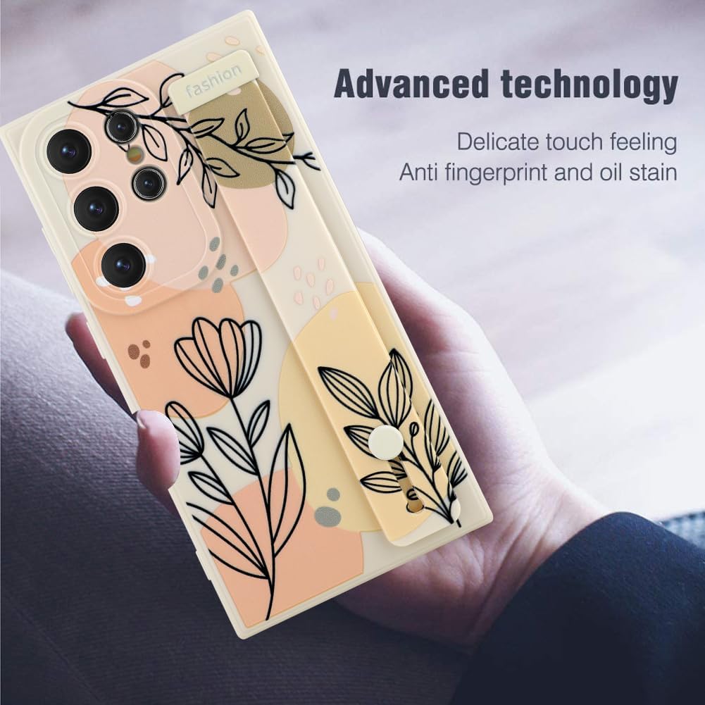 MOWIME Compatible with Samsung Galaxy S24 Ultra Case with Wrist Strap, Floral Flower Shockproof Soft TPU Protective Cover Women Girls, Slim Anti Scratch Case for Galaxy S24 Ultra 6.8 Inch, Beige - Image 8