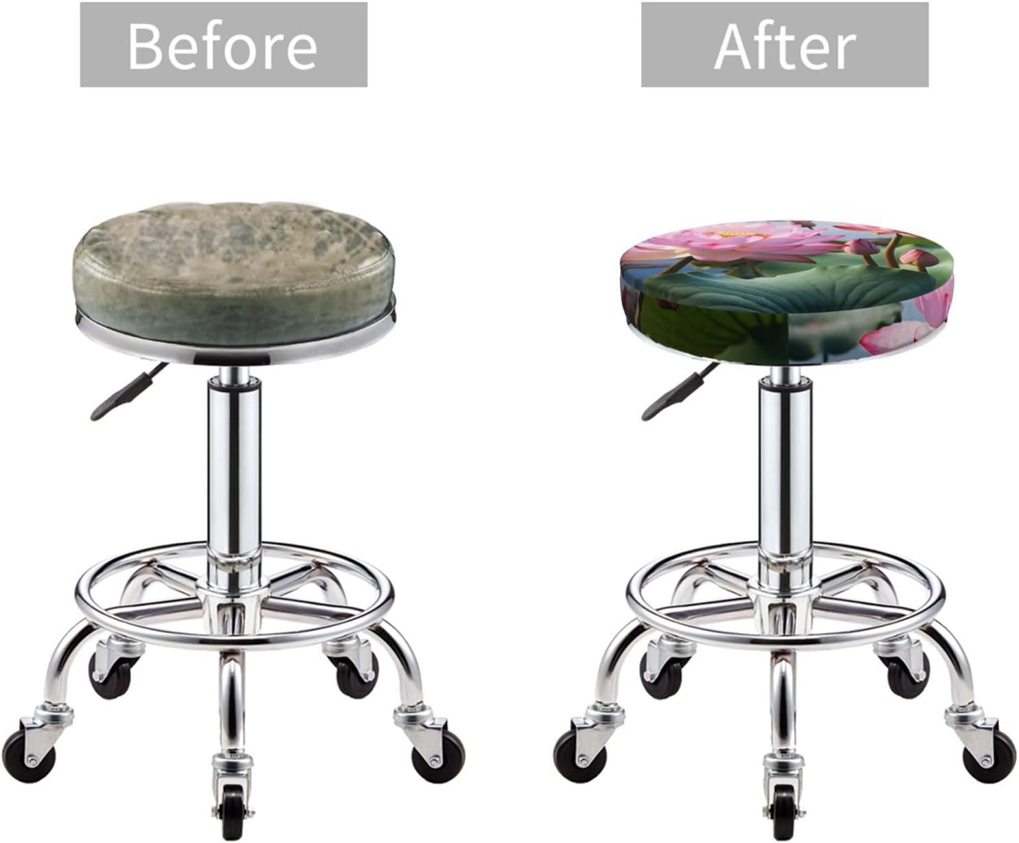 Bar Stool Cover Round Elastic Stool Cushion Covers Lakeside Flowers Bar Chair Cover Washable Stool Cushion Slipcover Stretch Stool Seat Covers for 12-14 Inch Chair