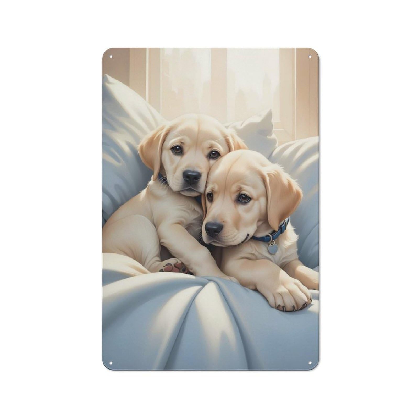 Junmoney Labrador Puppies Rustic Metal Plaque 30X20cm For Lounge Or Reading Corner, For Home Office, Studio And Craft Room Walls
