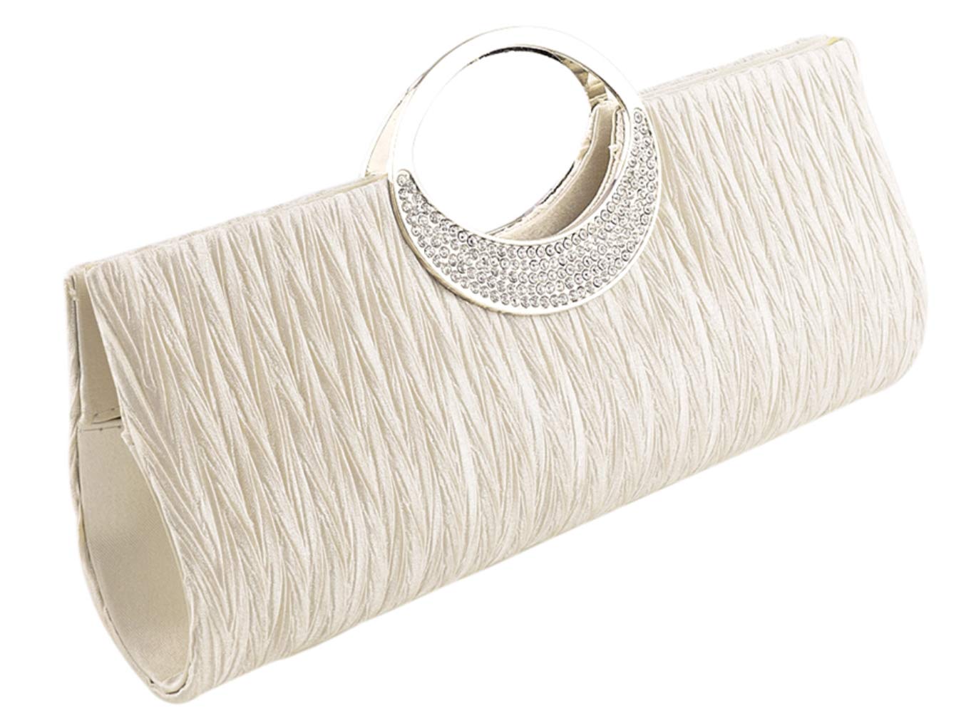 Elegant Evening Rhinestone Satin Pleated Wedding Party Clutch Purse Handbag