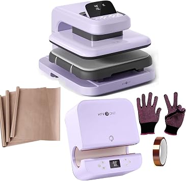 HTVRONT Auto Heat Press 2, Auto Tumbler Heat Press Purple, Teflon Sheets, Heat Resistant Gloves, Heat Tape