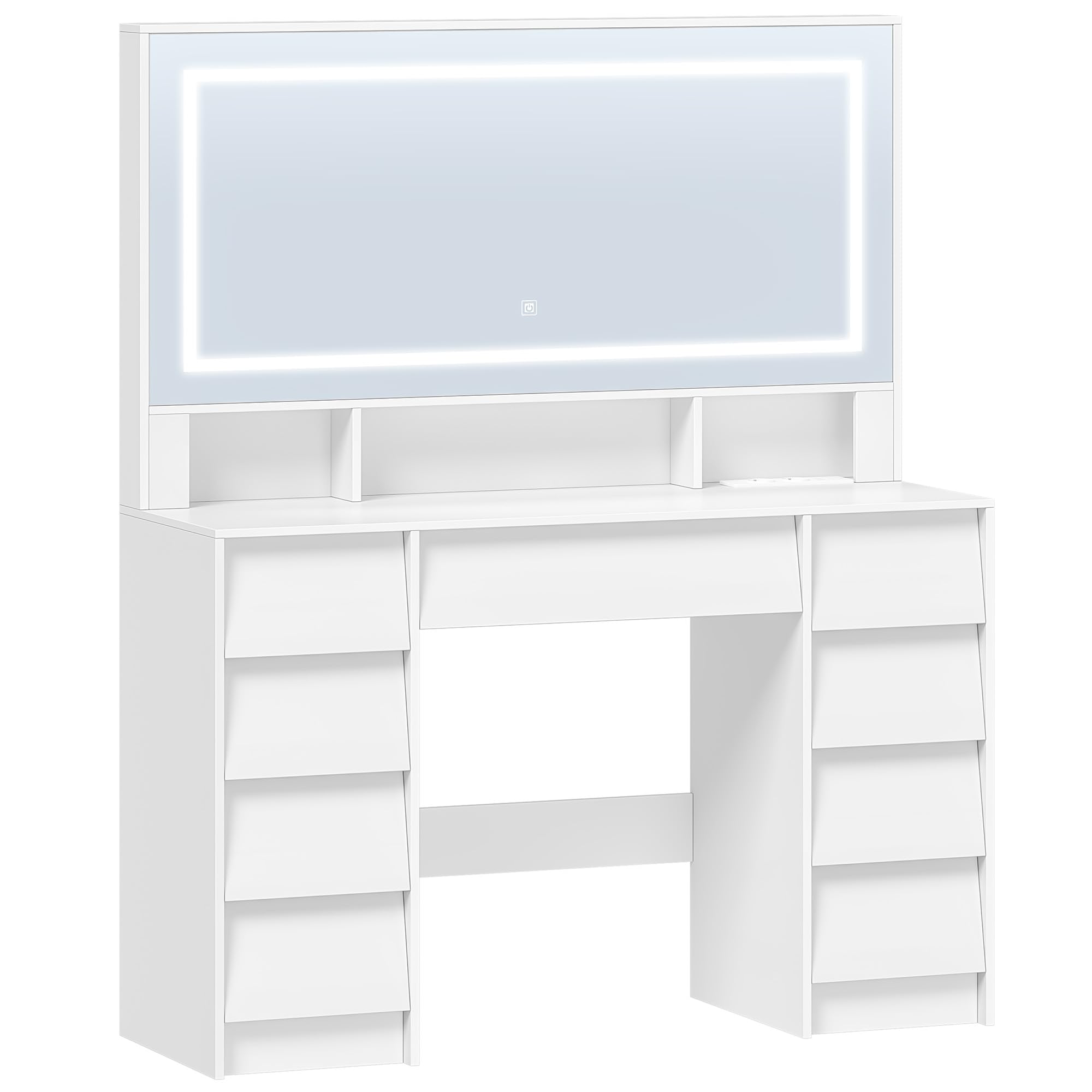 Hzuaneri Große Schminktisch mit LED-Beleuchtung und Steckdosen, Schminktisch mit Große Spiegel, Schminktische mit 9 Schubladen und 3 Offenen Fächern, Schlafzimmer, Modern, Weiß 1180303XEU