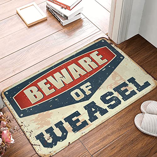 Paillasson beware of weasel mat 50 x 80 cm antidérapant au message humoristique