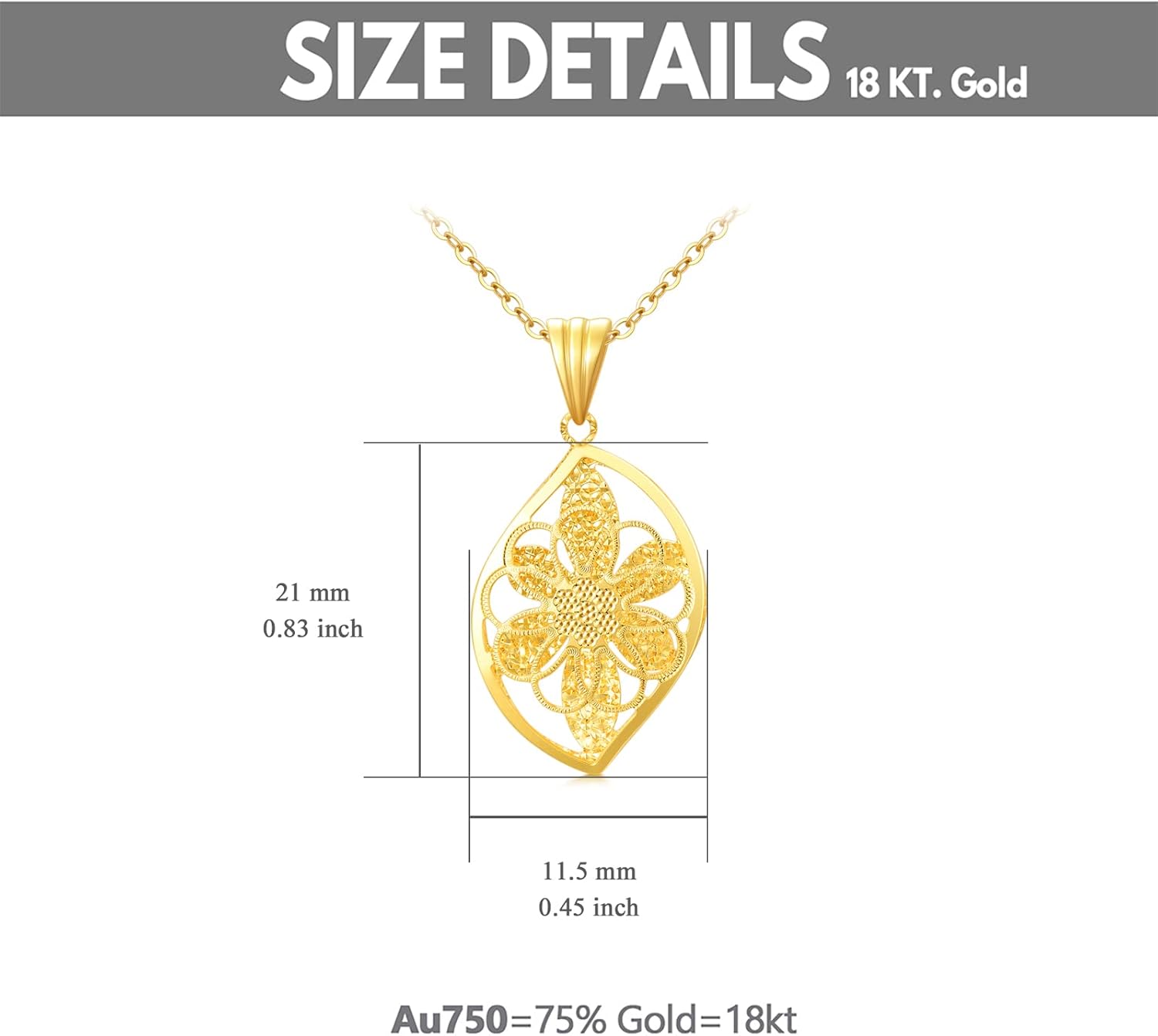 SISGEM Real 18k Gold Flower Leaf Pendant Necklace for Women, Fine Jewelry Prensent for Her, Gold Chain 16-18 Inch - Image 4