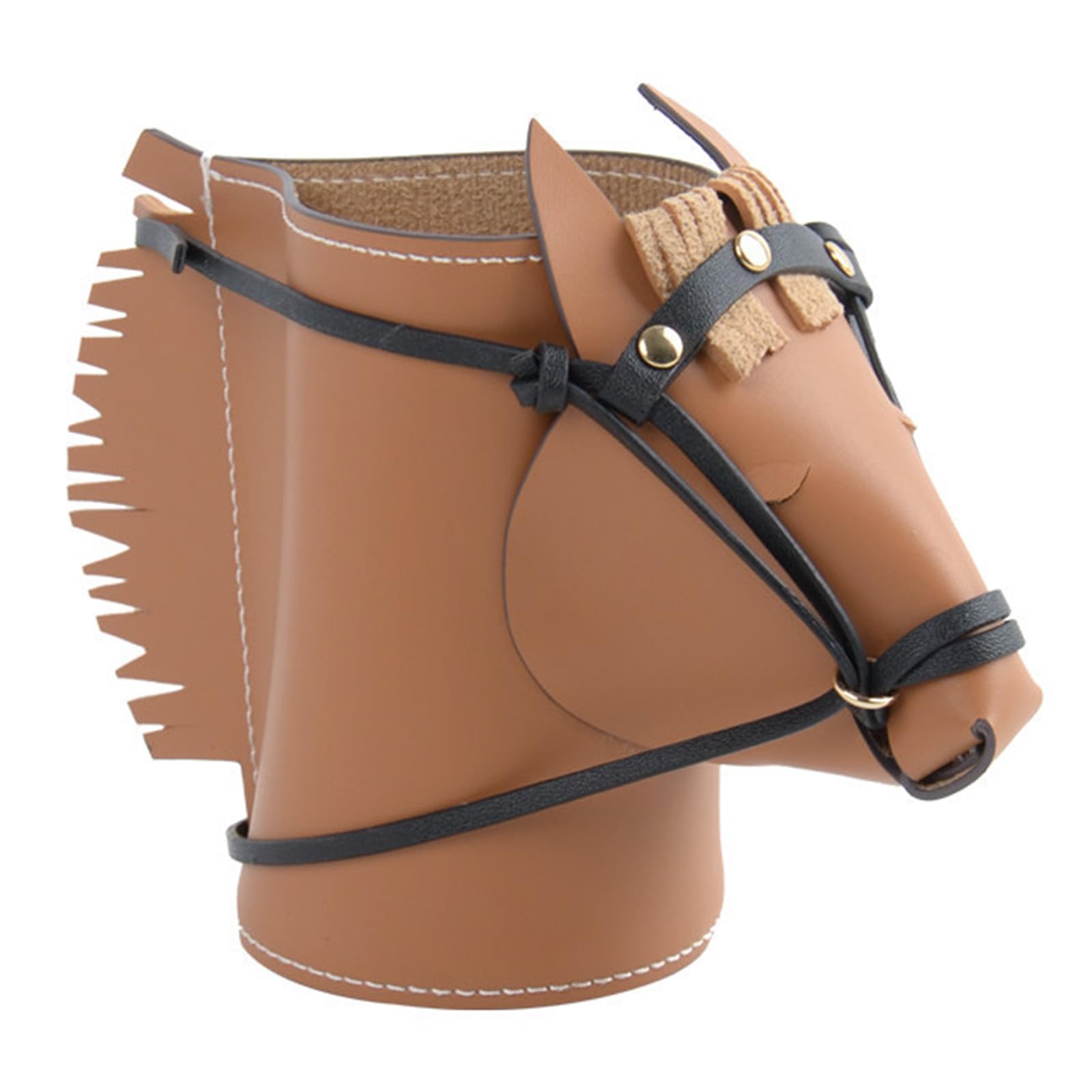 Msioytog Leather Desktop Organiser Horse Shape Leather Pen Stand For Writing Utensils And Cosmetic Tool Management Desk Deck Pen Owner