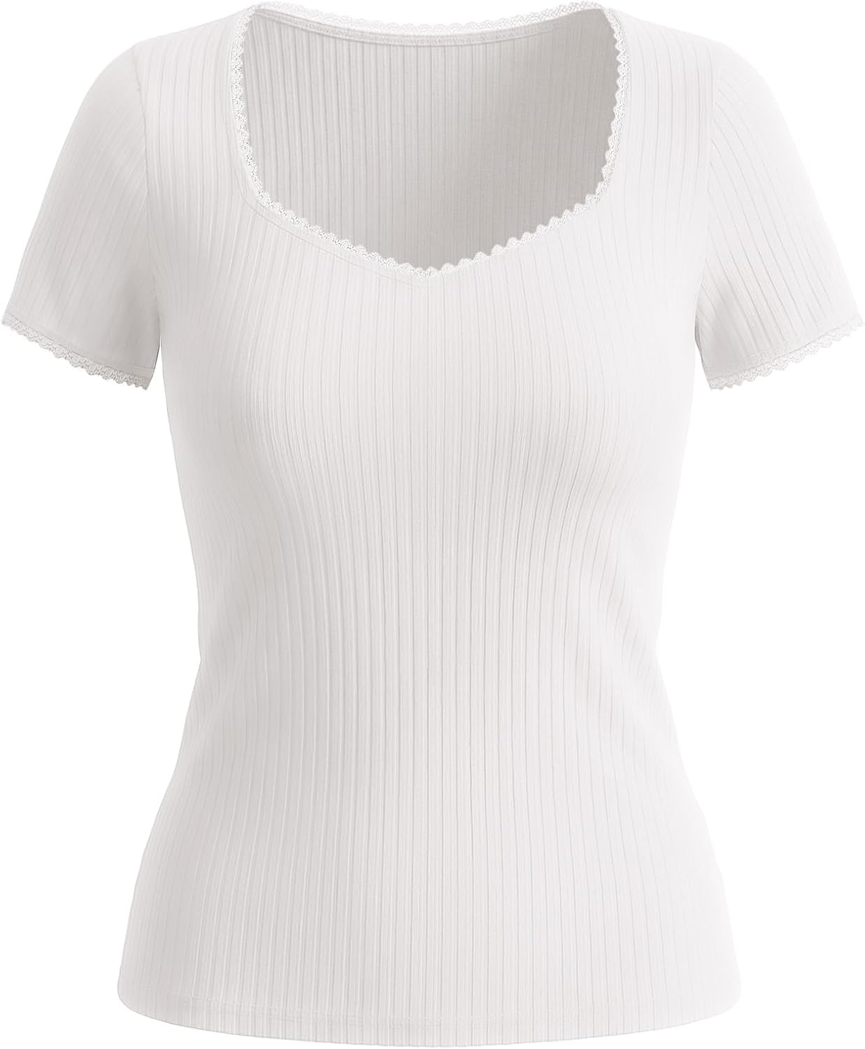 Belle Poque Women's Short Sleeve Square Neck Tops Slim Fit Ribbed Knit Basic Tee Tops Spring Summer Casual 2026