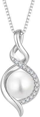 Pearl Necklace 925 Sterling Silver/Brass Infinity Pendant 8mm Pearl Jewelry for Women