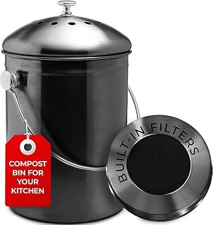 Epica 1.3 Gallon Stainless Steel Countertop Compost Bin - Odorless with Charcoal Filters, Leak-Proof Kitchen Composter