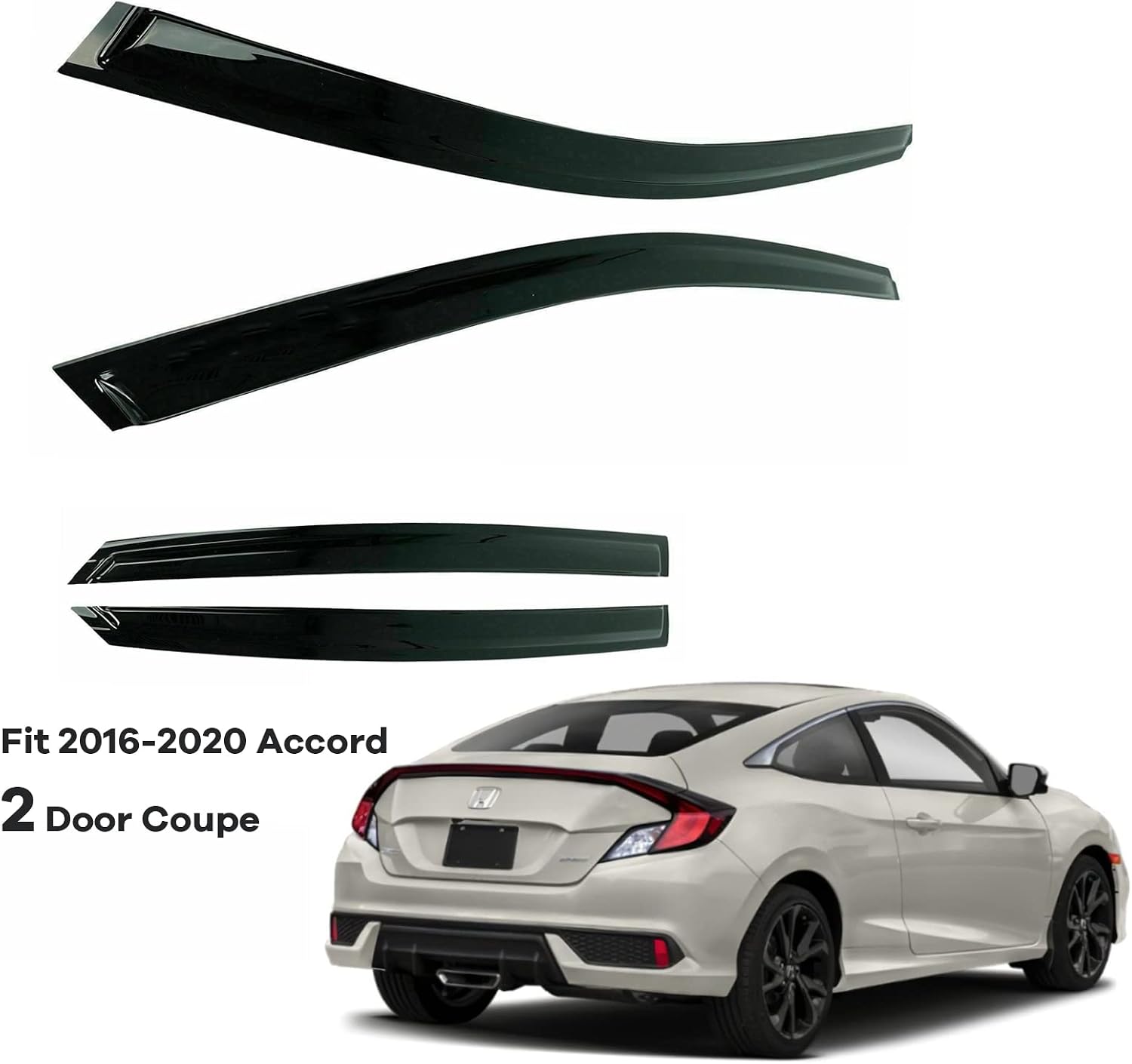 Outside Mount Tape-on Window Visors Compatible with 2016-UP Honda Civic Coupe 2Door 10th Gen Ventvisor Side Window Deflector Rain Guard Smoke Tinted, 4-Piece Set