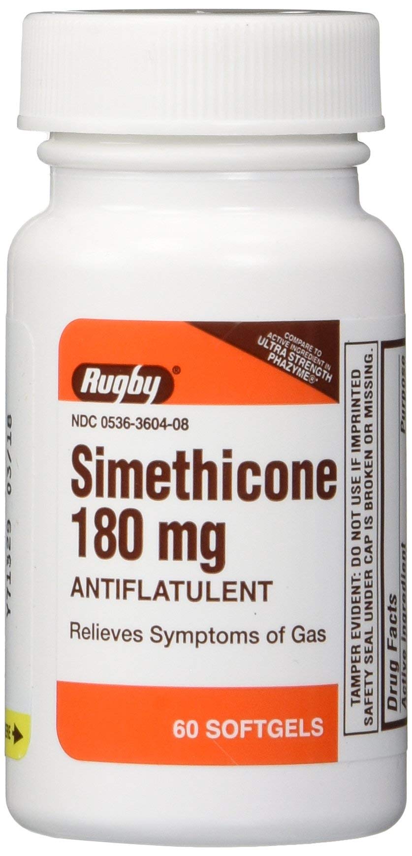 Rugby Ultra Strength Simethicone Gas Relief 180 mg - Maximum Relief for Adults - May Help with Symptoms of Flatulence & Bloating - 60 Softgels (4 Pack)
