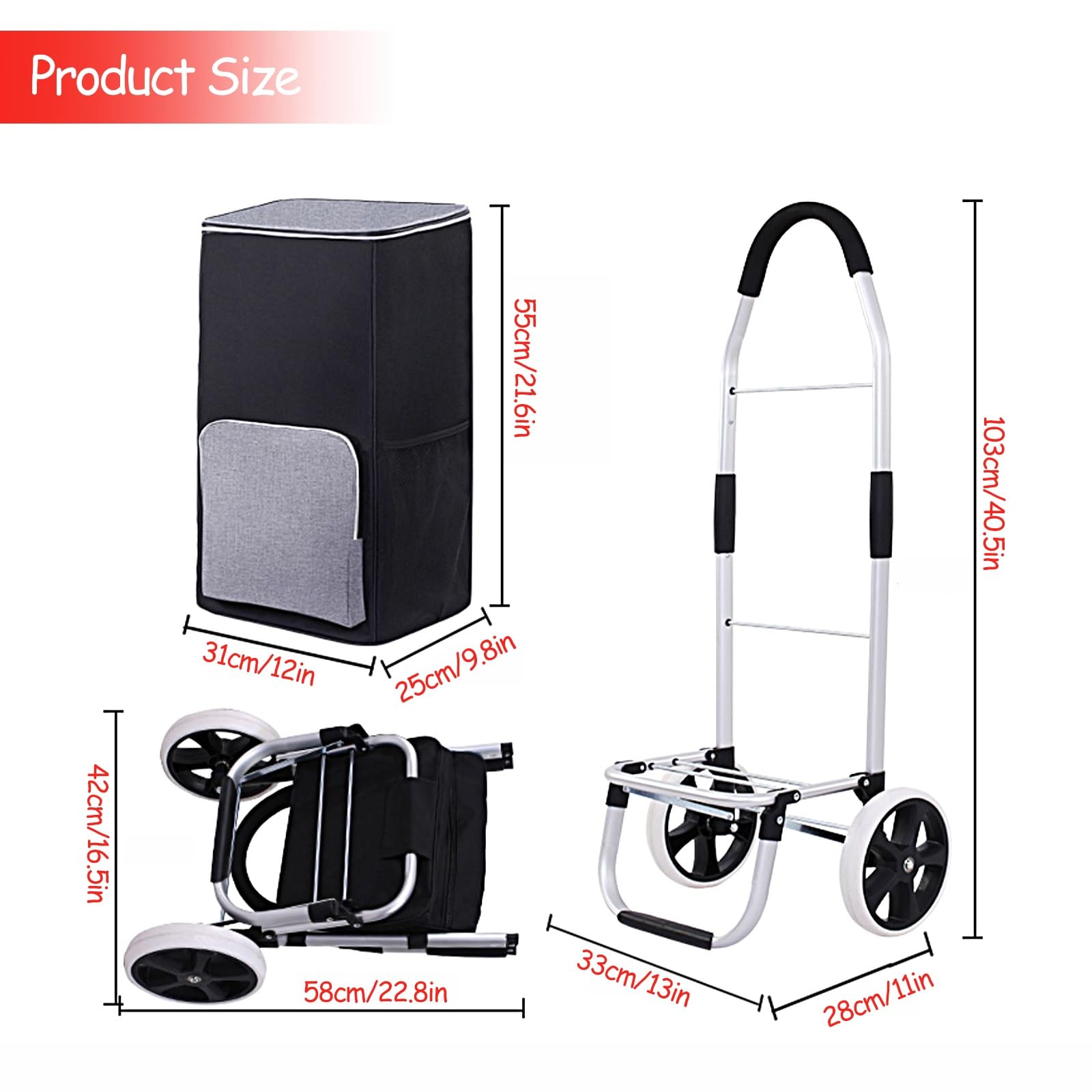 Carrello per la spesa pieghevole e portatile, leggero e versatile, per la spesa, la lavanderia, i bagagli, ideale per lo shopping e le commissioni