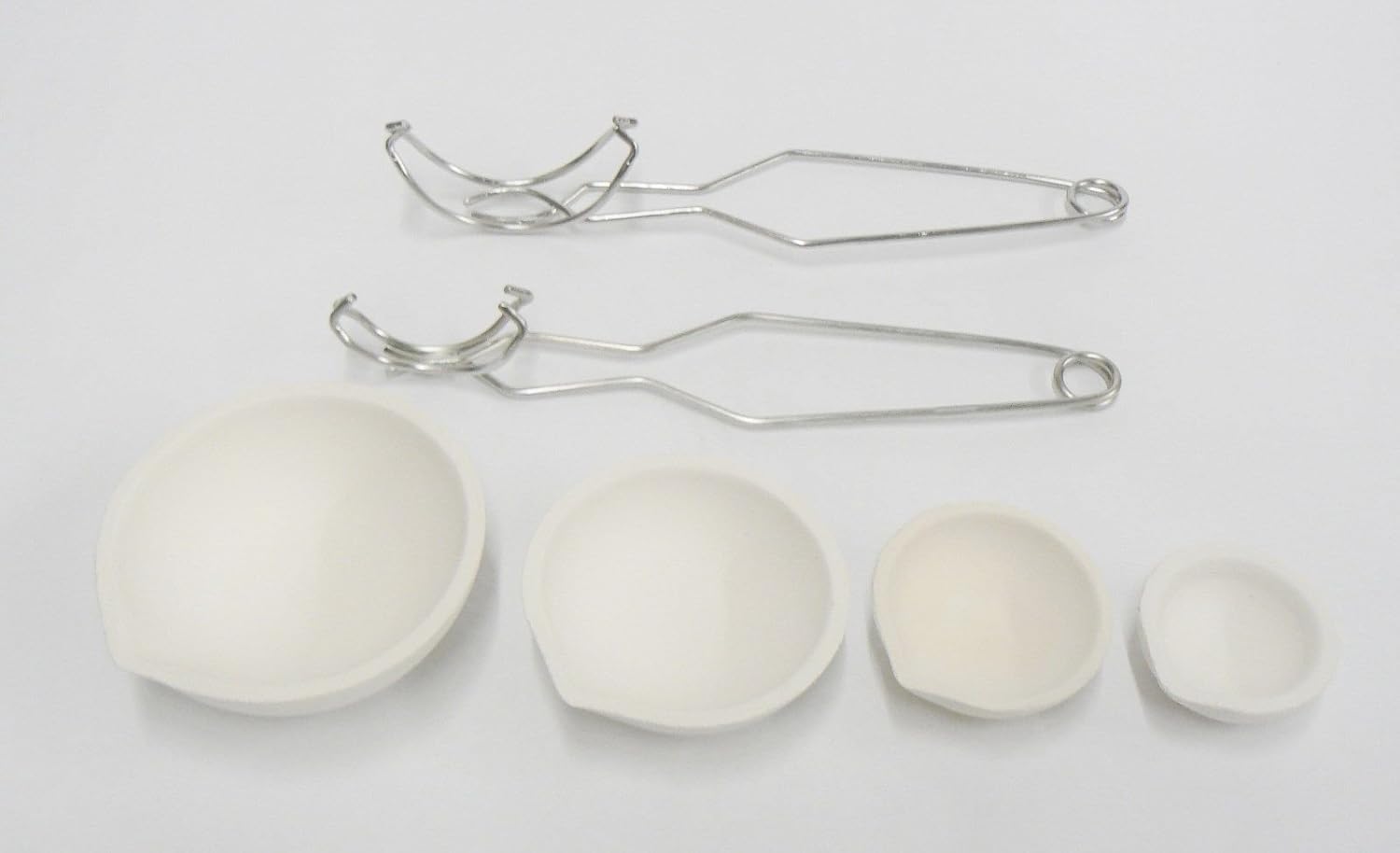 Ceramic CRUCIBLES 4 Dish Cup Sizes & 2 Tong Whip Handle Melting KIT Gold Silver (LZ 1.3 R Box A)