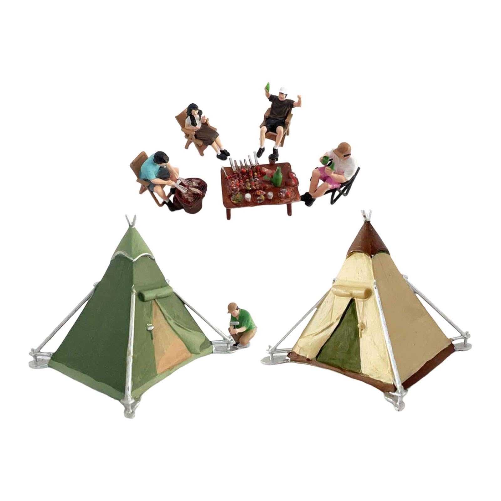 Gralara 8 Piezas Figuras Miniatura Diorama Miniatura Camping Resina Detalladas Accesorios Decorativos Adecuadas para Bonsái Acuario Terrarios Hogar