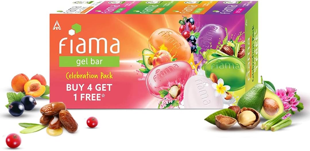 Gel Bar Celebration Pack with 5 unique Gel Bars, with skin conditioners for moisturized skin, 125g soap (Buy 4 get 1 Free)