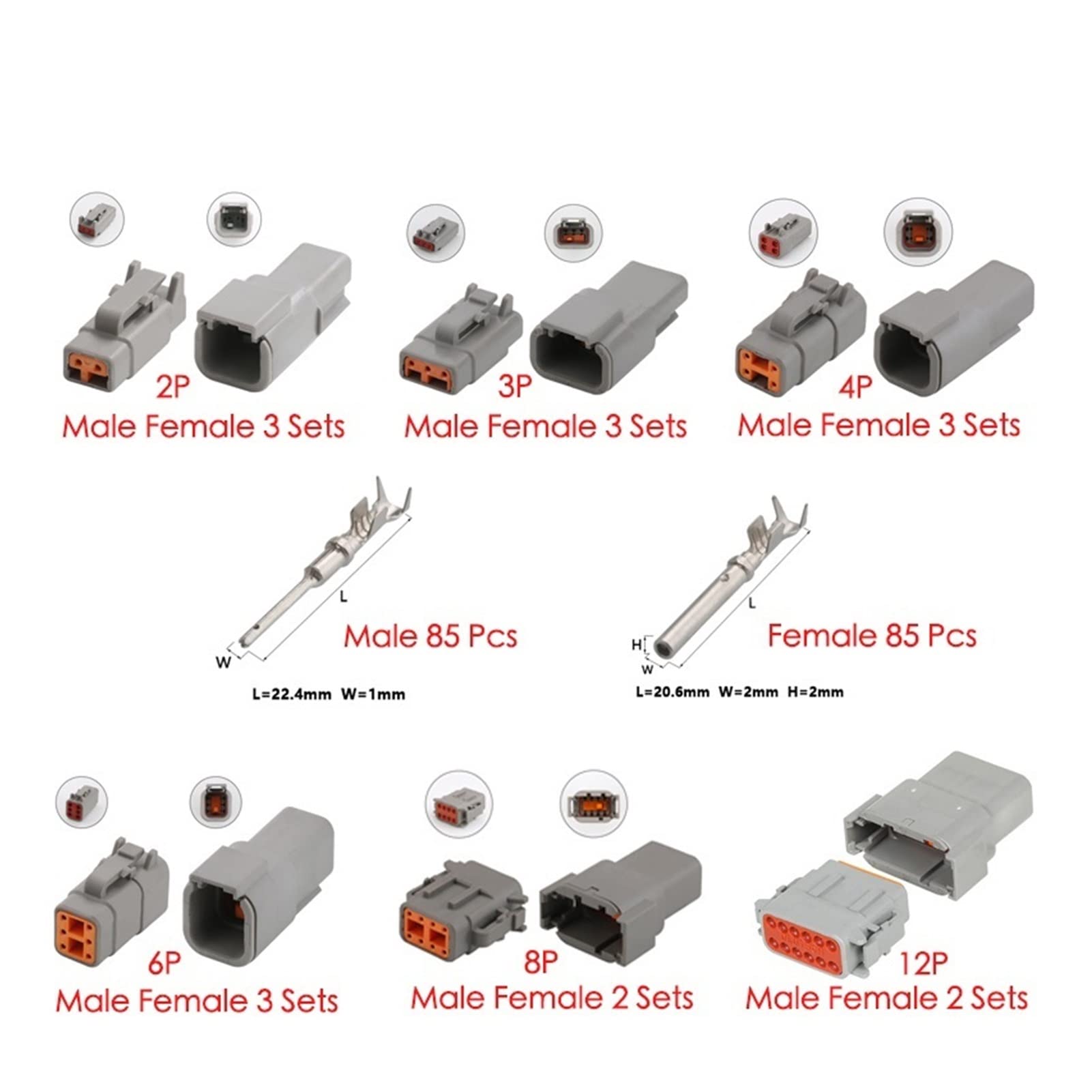 Artemisia 1 Box 202 pcs Deutsch DTM Kit de Conectores de Cables a Prueba de Agua DTM06-2/3/4/6/8 / 12S DTM04-2 3 4 6 8 12P Sellado del automóvil del Enchufe con los contactos