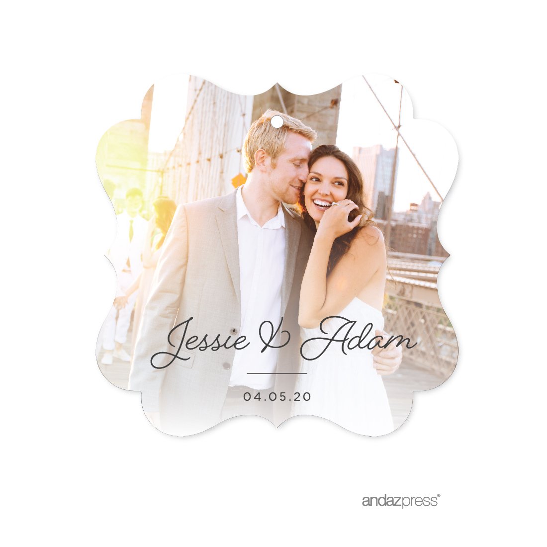 Andaz Press Photo Personalized Beloved Wedding Collection, Fancy Frame Gift Tags, 24-Pack, Custom Image
