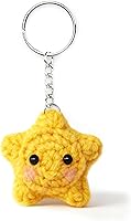 Handmade Crochet Yellow Star Keychain with Smiling Kawaii Face - Cute Bag Charm, Purse Key Ring, Birthday Gift for Women & Girls