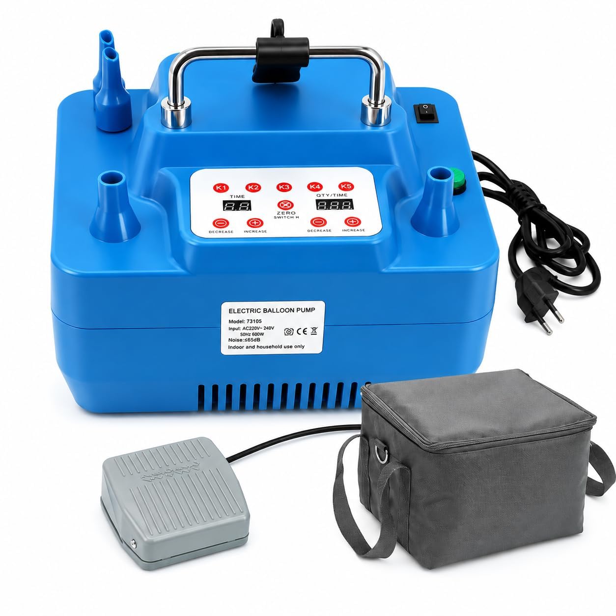 Inflador de globos de doble boquilla de 800 W con temporizador y control de