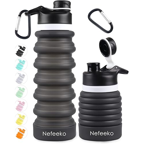 Nefeeko Collapsible Water Bottle, 26oz Silicone Foldable Water Bottles Leakproof BPA Free Travel Water Bottles with Carabiner, Portable Sport Water Bottles for Camping,Hiking Outdoor Indoor Sport