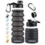 Nefeeko Collapsible Silicone Foldable Leakproof BPA Free Travel Sport Water Bottles, 26oz With Carabiner, Ideal for Camping, Hiking & Outdoor Activities