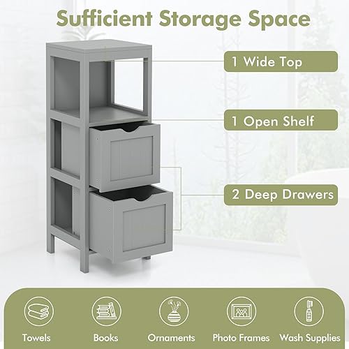 Miniatura 5 de LOKO Armario de suelo de baño, gabinete de almacenamiento multifuncional con 2 cajones extraíbles, armario de baño moderno con correa anticaída, 12