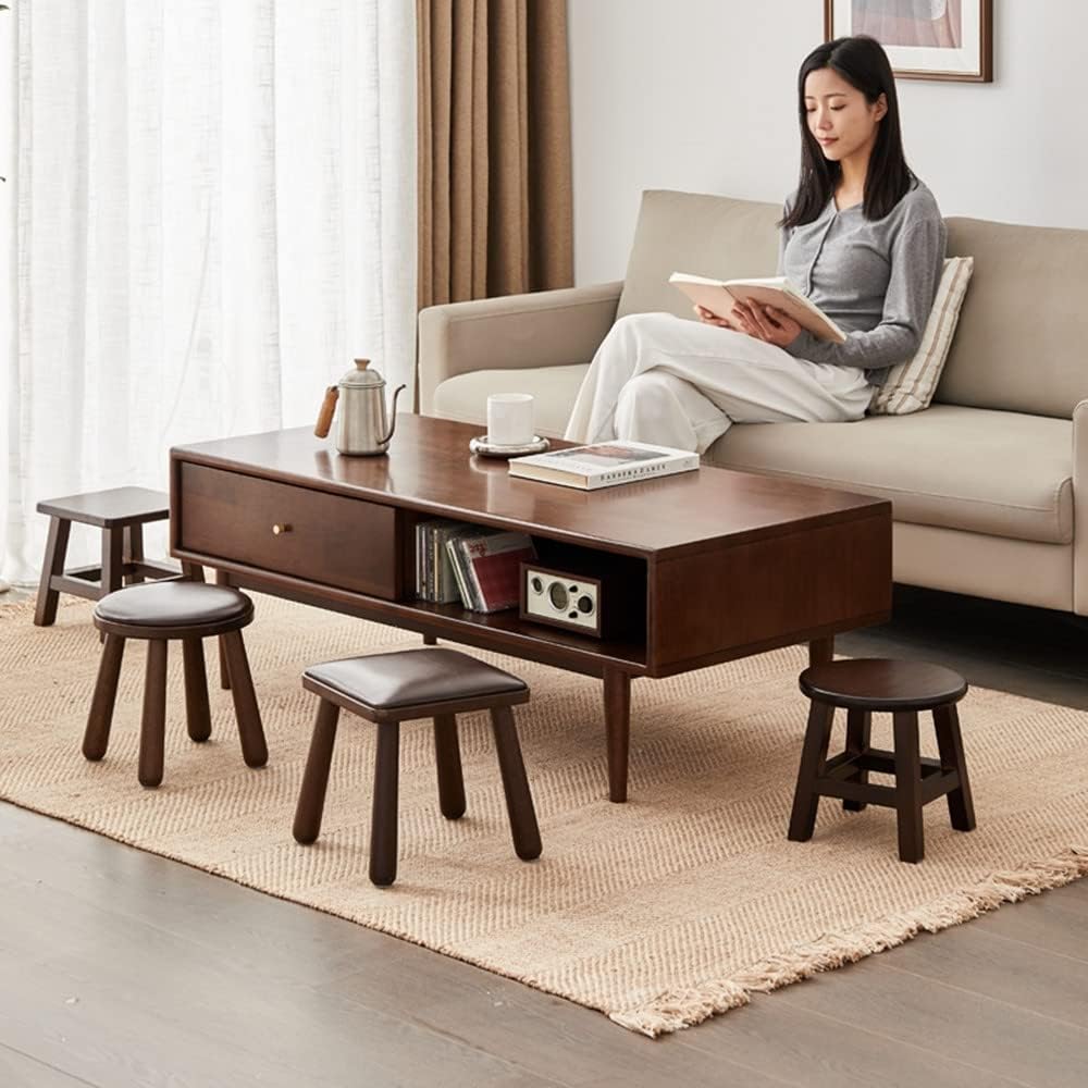 Solid Wood Stool - 10 inch Round Kids Stool for Short Reach & Shoe Changing (Brown)