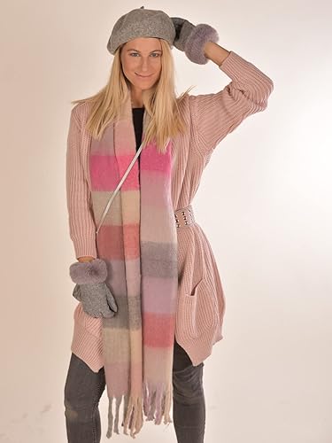 Sciarpa Invernale Donna StyleBREAKER A Maglia Intrecciata Con Strisce Colorate E Frange - Multicolore