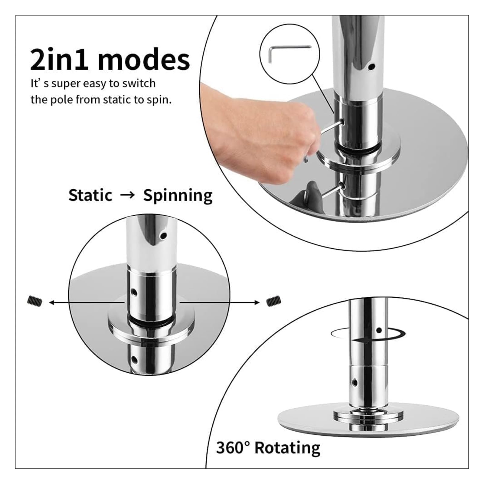 Barre de Pole Dance pour Exercices à Domicile avec Plateau Fixe, Barre de Danse rotative et Statique de 45 mm pour Exercices à Domicile, kit de Barre de Danse en Acier Inoxydable, Hauteur réglable
