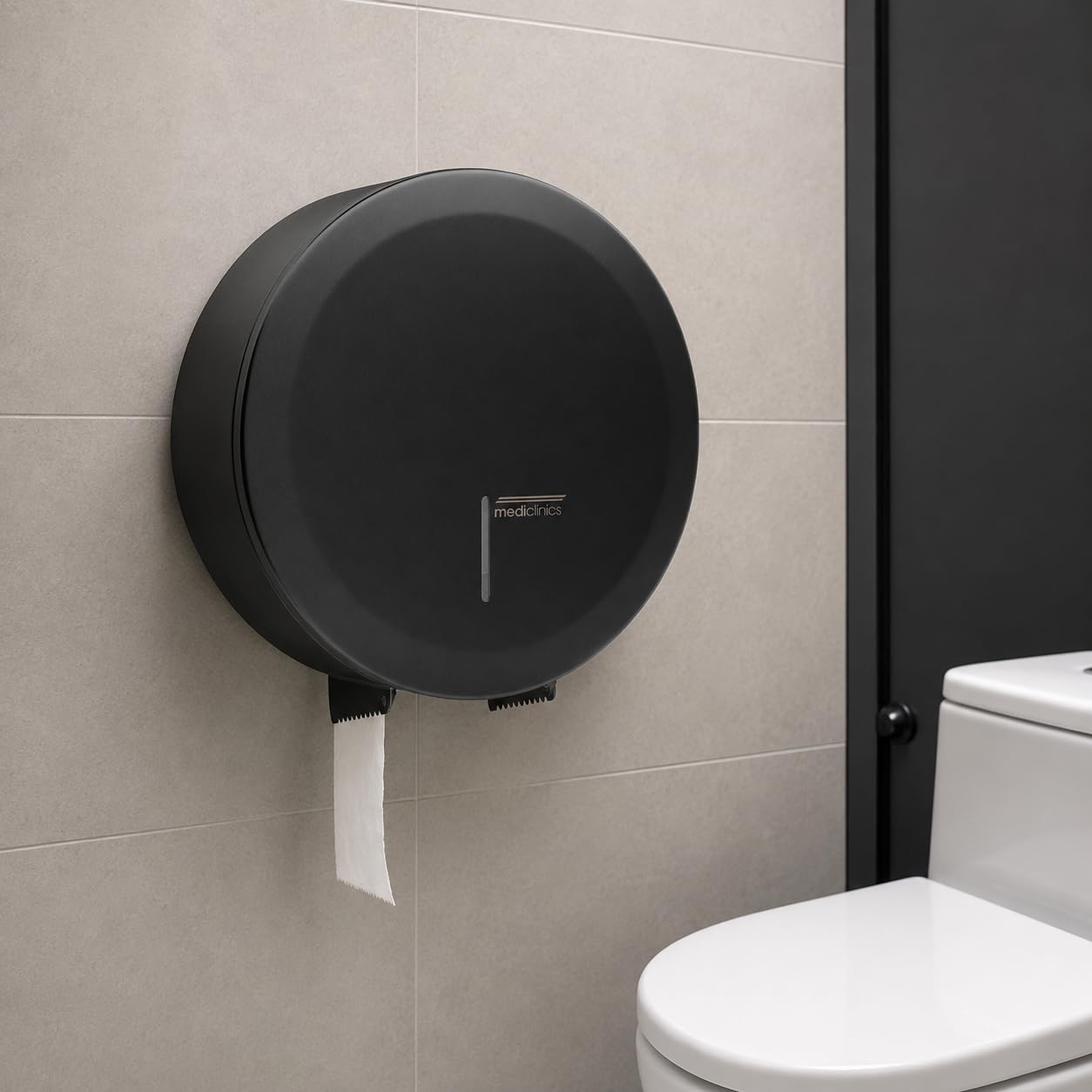 Mediclinics Dispensador de Papel Higiénico Industrial de Gran Capacidad | Portarrollos para Baños Públicos, Hoteles y Hospitales | Compatible con Bobina Ø275 mm o 3 Rollos | PR2787 (Negro)