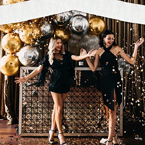 Image of 6 Pack 10 Feet White Foil Fringe Garland Metallic Tinsel Streamers Banner Wall Hanging Curtain Backdrop Banner for Parade Floats, Thanksgiving, Christmas, Birthday, Halloween Party Decorations