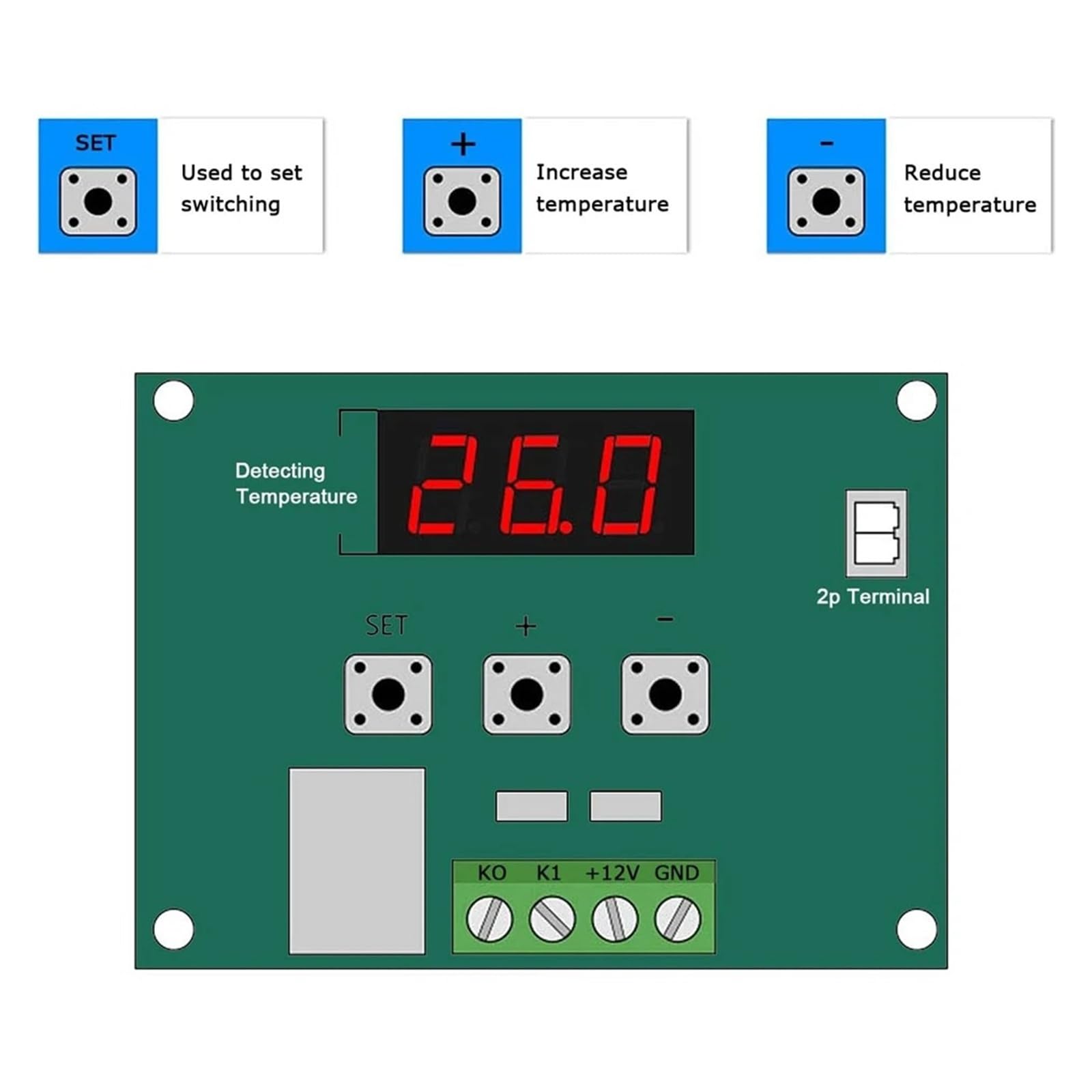 2 unidades XH-W1209 termostato digital -50 ~ 110 ℃ 12 V controlador de temperatura módulos con funda y muestra