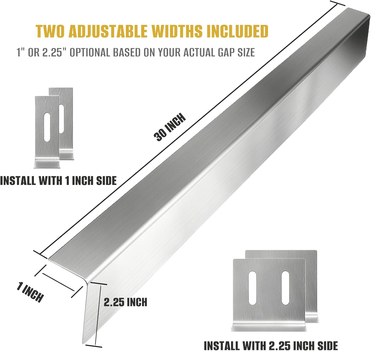 30" Slide-In Range Rear Filler Kit, Adjustable Stainless Steel Stove Gap Cover (1" or 2.25"), Easy-Install Backguard Trim for 30" Ranges, Heat-Resistant 304 Stainless Steel Gap Filler, Silver