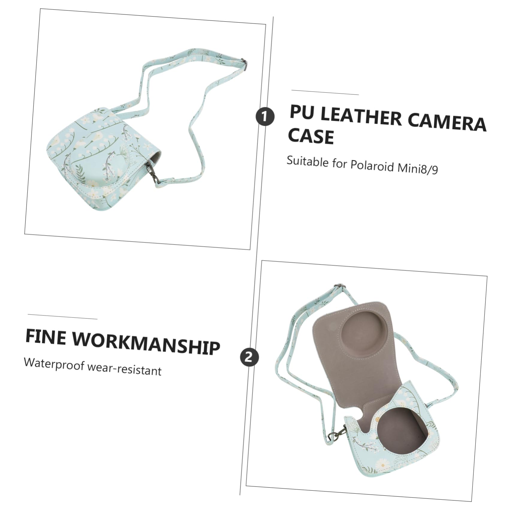 Hemobllo 2pezzi Borsa Protettiva Pu Per Fotocamera Istantanea Mini Con Design Fiore Stile Elegante e Pratico Con Tracolla