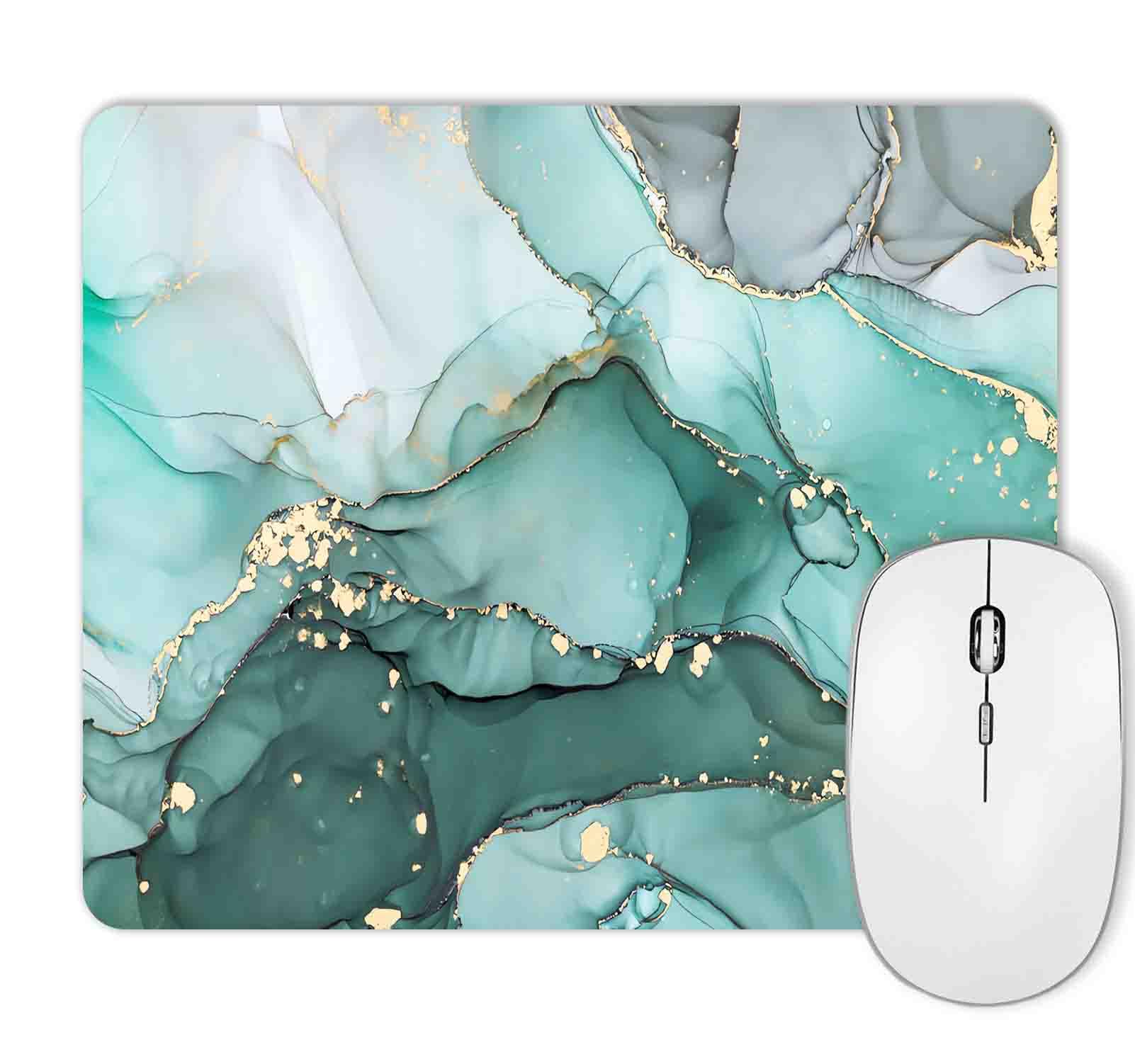HUOCAIREN Teal Turquoise Marble Mouse Pad, Rectangle Luxury Abstract Swirls Mice pad for Computer & Laptop, Non-Slip Rubber Modern Ink Art Mousepad