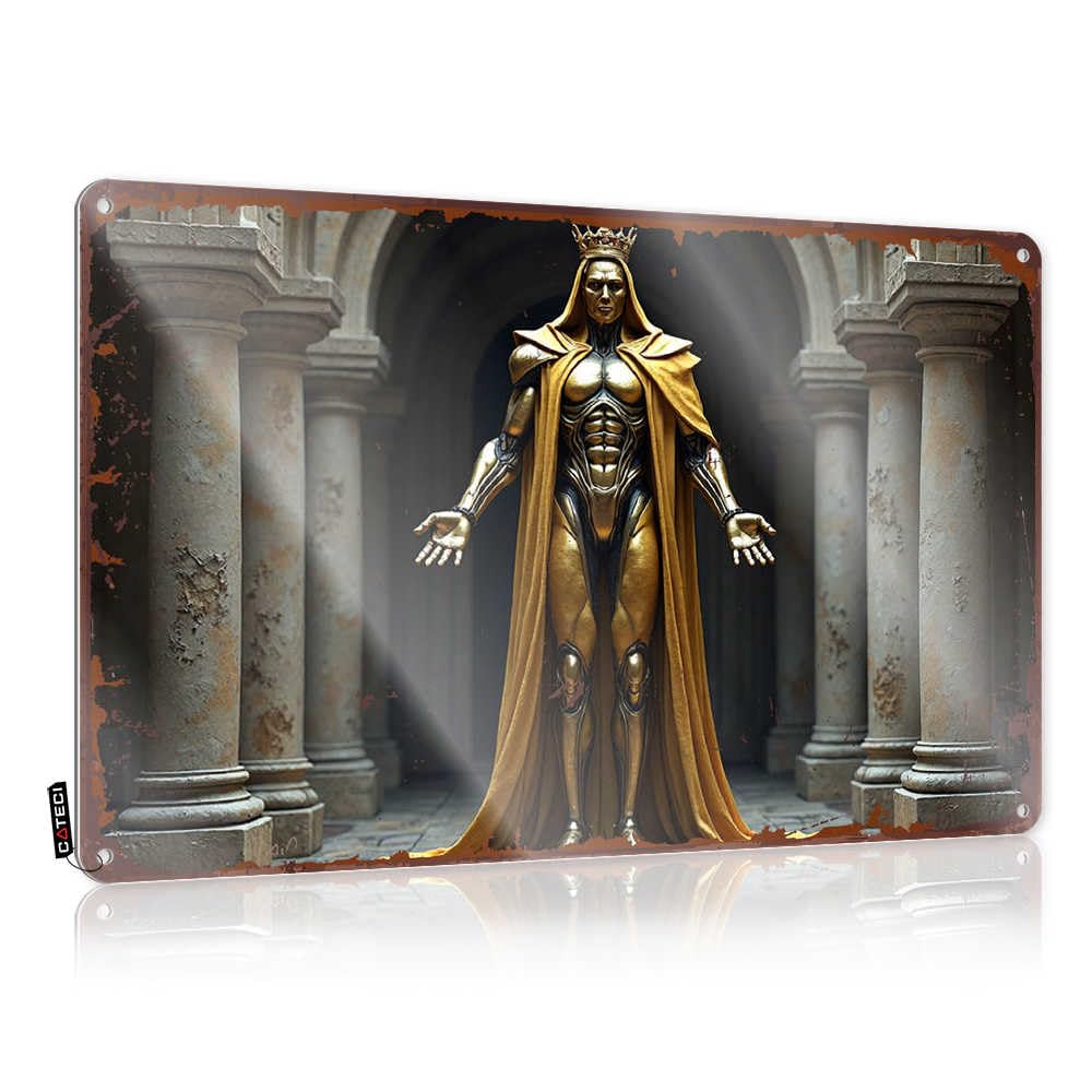 Fzfn Colour Golden Guardian: A Majestic Statue In Ancient Architecture Wall Signs Upgrades | Old-Fashioned Collection Decorative Wall Art(30X40cm)