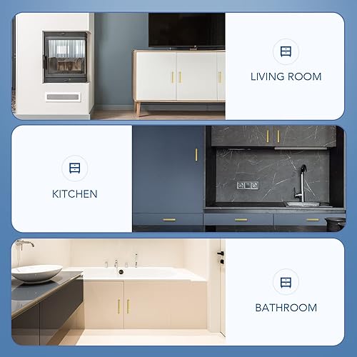 Miniatura 5 de Ravinte Paquete de 10 tiradores dorados de latón brusehed de 4 pulgadas para gabinetes de cocina, herrajes de cocina cuadrados dorados para gabinete