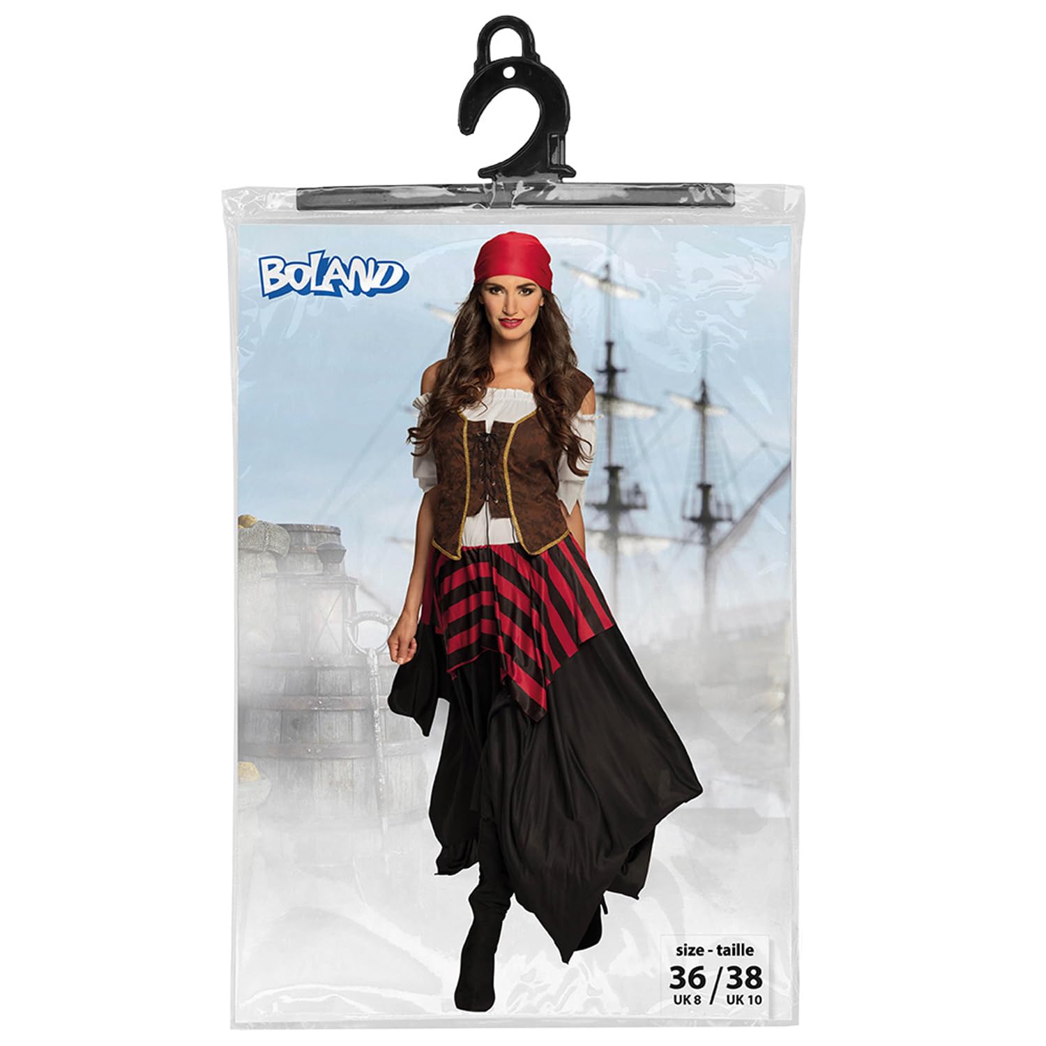 Boland - Costume da adulto pirata tornado, vestito, corsetto, foulard, per donna, pirata, bucaniere, costume, carnevale, festa in maschera