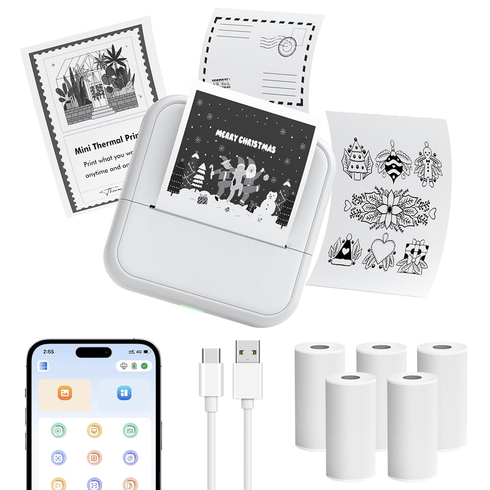 OFFCUP Mini Stampante Fotografica, Mini Stampante Termica, Stampante Bluetooth Wireless, Mini Stampante Portatile Adatto per iOS e Android per Foto Note Diario Elenco Memo -Bianco
