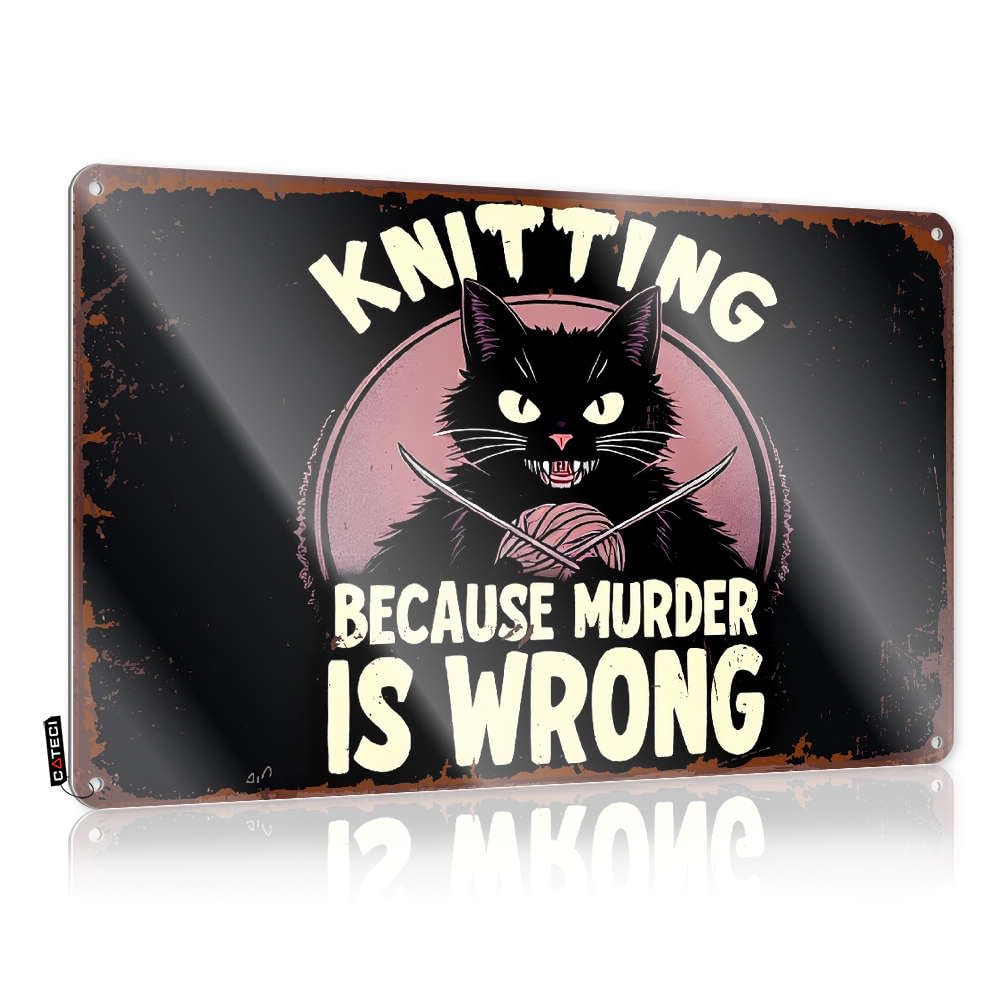 Sujd Men's Colour Metal Tin Sign With Rustic Horseshoe Decor Folded Edge - Tiki Bar Hanging Wall-Mounted Farm Animals Wall | Funny Welcome & Knitting Needles In Cat's Mouth.