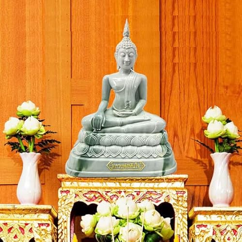 Buddho Buddha Overcoming Temptations Posture 9" H. Tanjai Thai Buddha Statue For Home Decor Living Room Decor Small Gift Office Gift (White) #TOP5