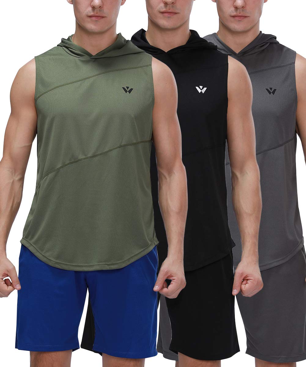 Men's Workout Athletic Muscle Tank with Hoods Athletic T Shirts Sleeveless Gym Hoodies Pack of 3